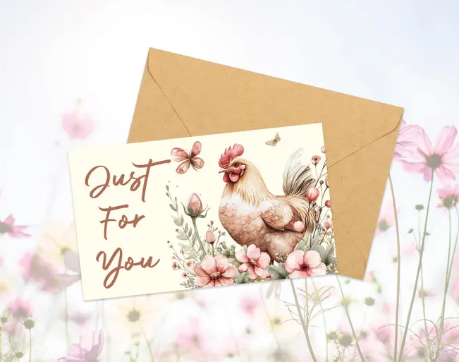 (Set of 2) Vintage Inspired Chicken Farmhouse Enclosure Gift Cards